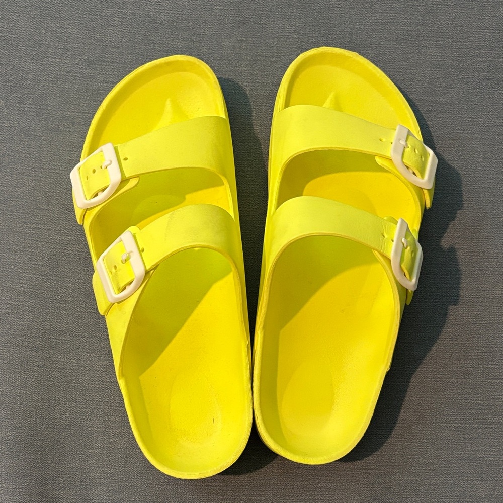 Yellow Double-Buckle Slide Sandals